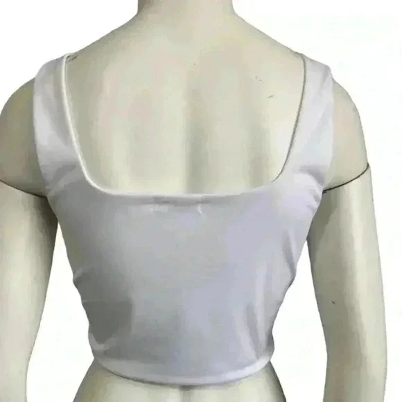 FASHION NOVA white faux wrap bandage crop top - womens size medium - Picture 5 of 6